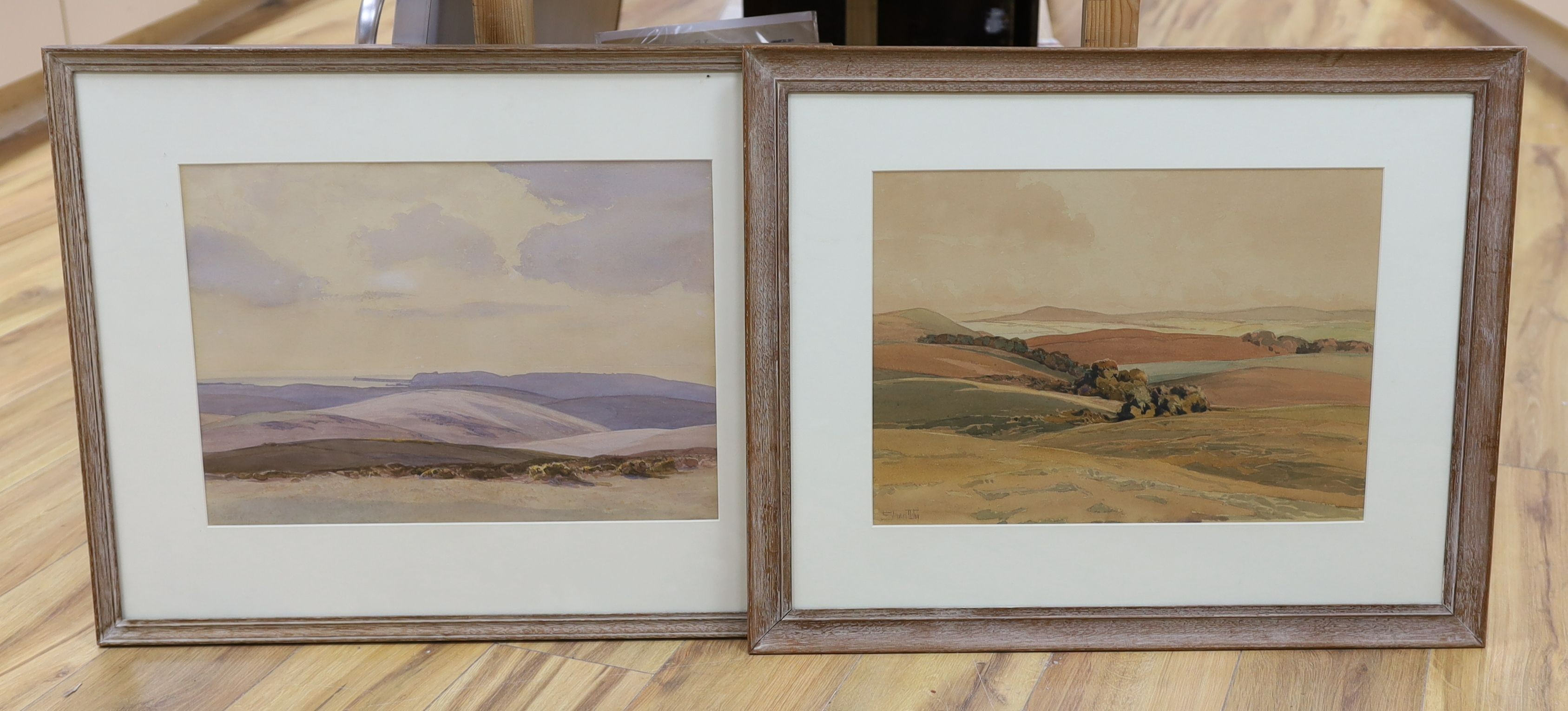 Walter Robert Stewart Acton (1879-1960), two watercolours, Views of Sussex Downland, signed, 32 x 45cm and 32 x 44cm